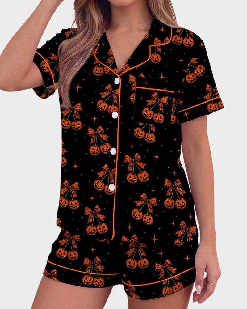 Willluxe® Halloween Cartoon 2-Piece Short-Sleeve Pajama Set