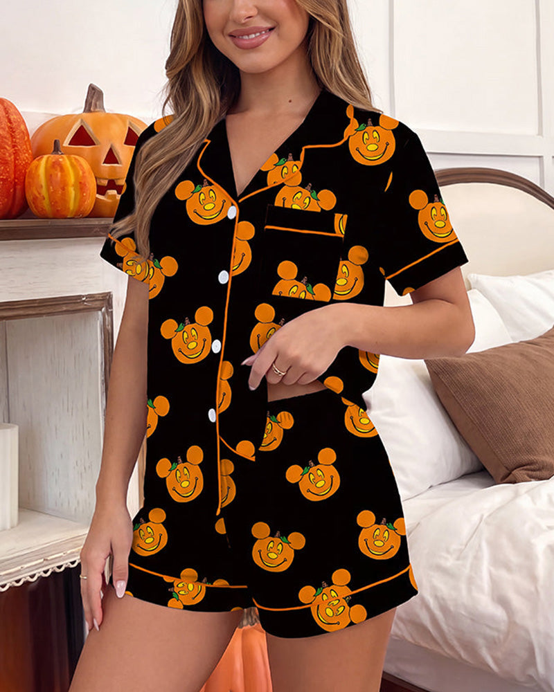 Willluxe® Halloween Cartoon 2-Piece Short-Sleeve Pajama Set