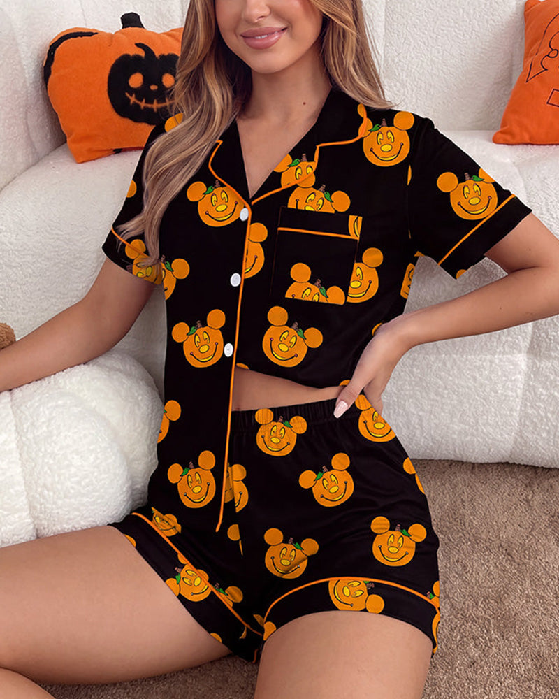 Willluxe® Halloween Cartoon 2-Piece Short-Sleeve Pajama Set