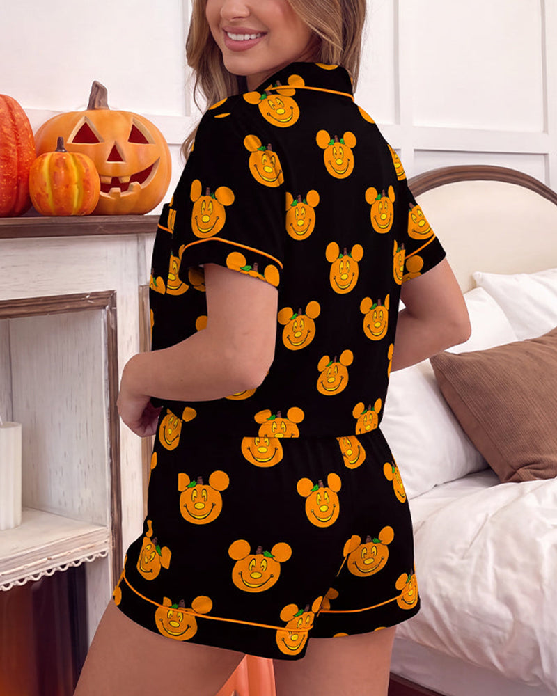 Willluxe® Halloween Cartoon 2-Piece Short-Sleeve Pajama Set