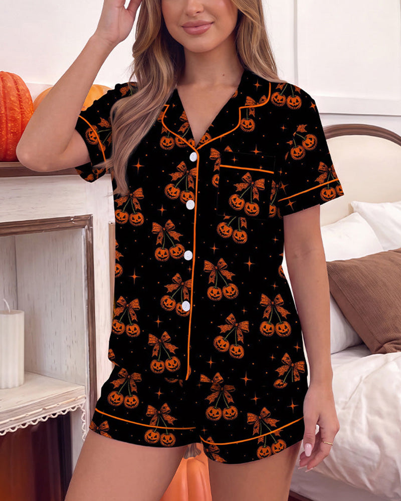 Willluxe® Halloween Cartoon 2-Piece Short-Sleeve Pajama Set