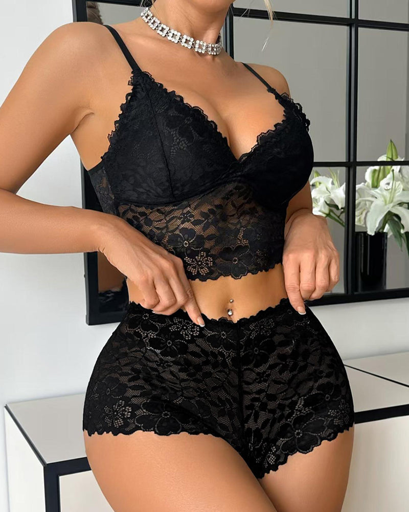 Willluxe® Two-Piece Floral Lace Sleepwear Set