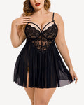 Willluxe® Romantic Lace & Sheer Mesh Babydoll Lingerie Set