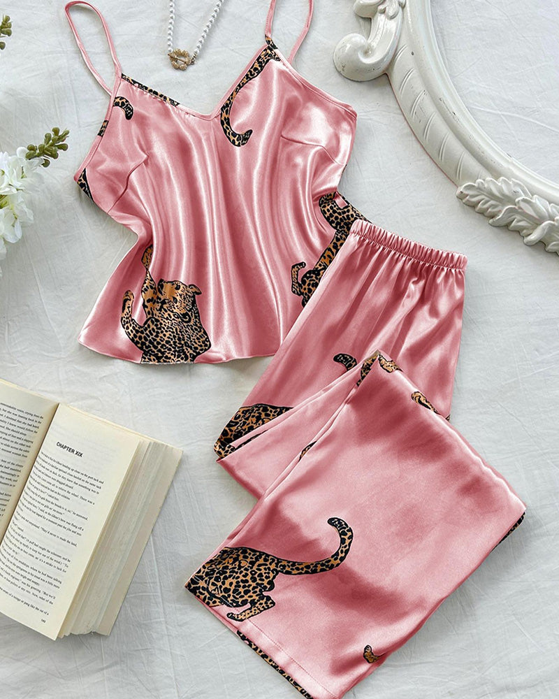 Willluxe® Silky Leopard Print Camisole Lounge Set