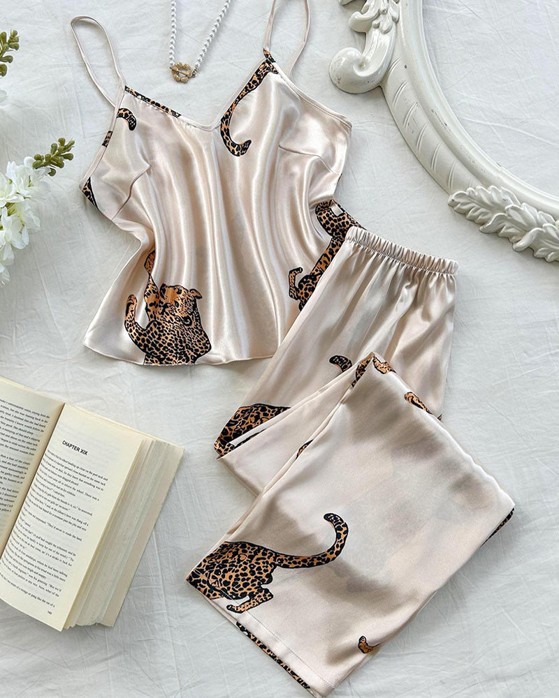 Willluxe® Silky Leopard Print Camisole Lounge Set