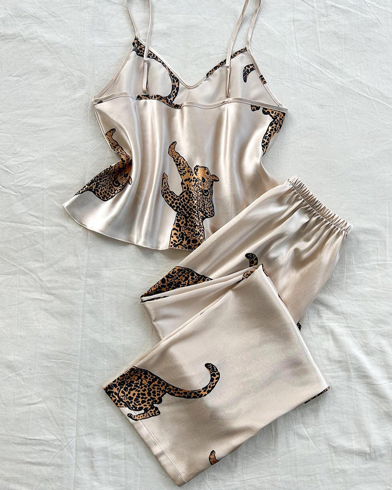 Willluxe® Silky Leopard Print Camisole Lounge Set