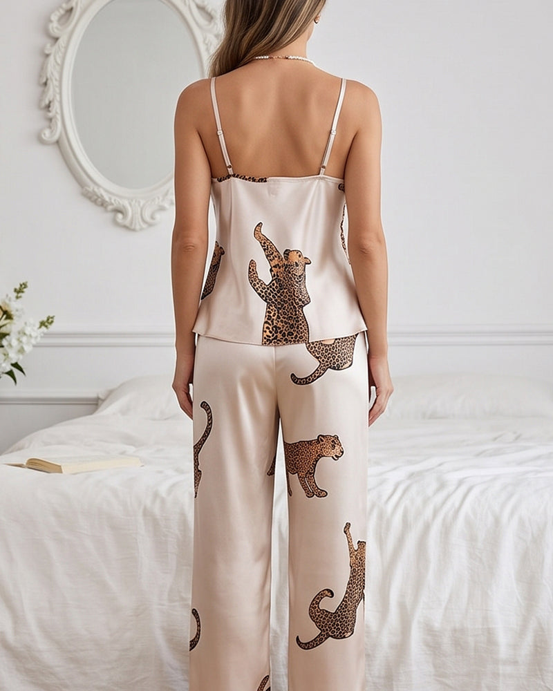 Willluxe® Silky Leopard Print Camisole Lounge Set