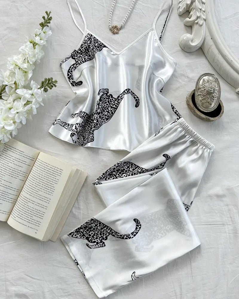 Willluxe® Silky Leopard Print Camisole Lounge Set