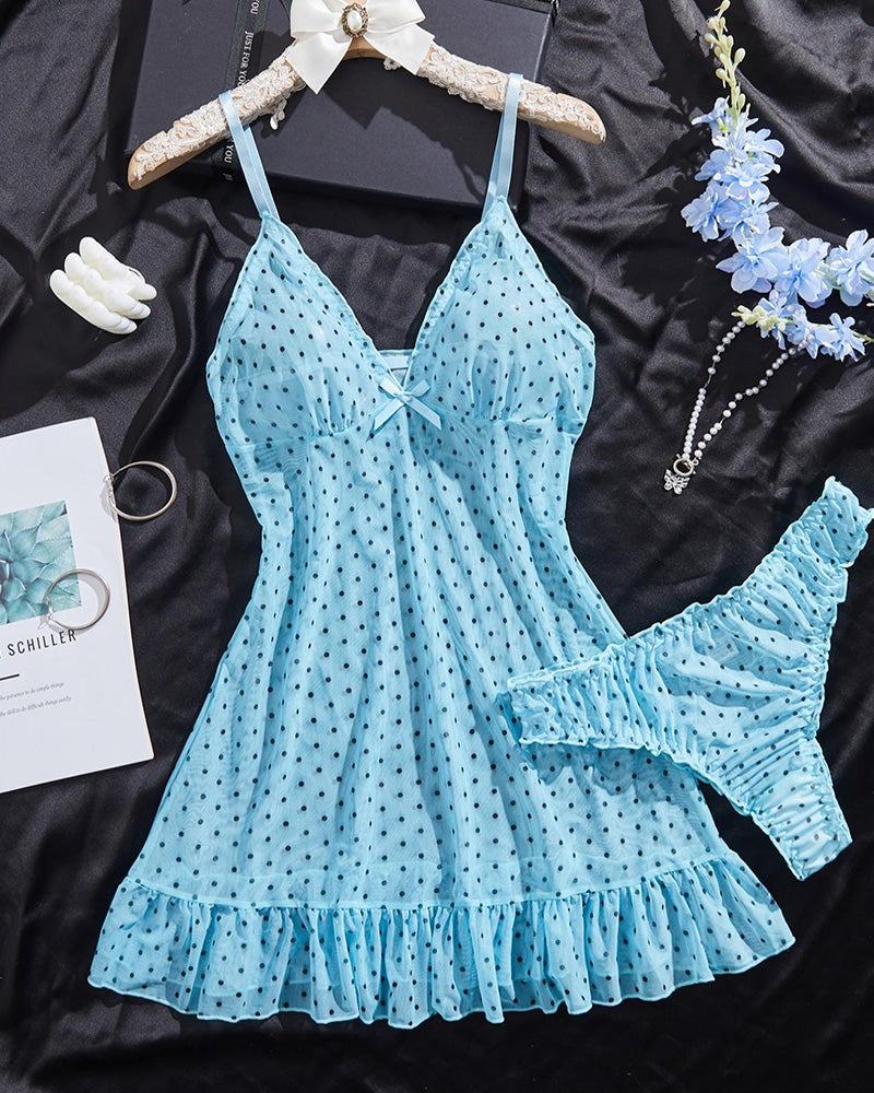Willluxe® Sheer Polka Dot Babydoll Lingerie Set