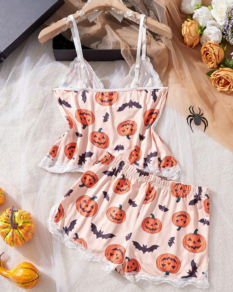 Willluxe® Halloween Sweet Lace Trim Pajama Set