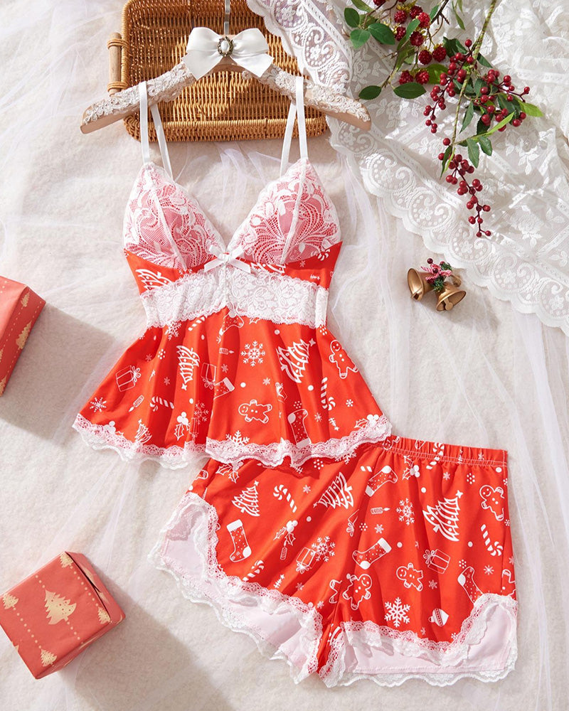 Willluxe® Halloween Sweet Lace Trim Pajama Set