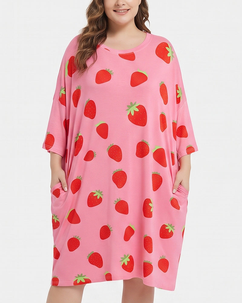 Willluxe® Cozy Graphic Oversized Sleep T-Shirt Dress with Pockets