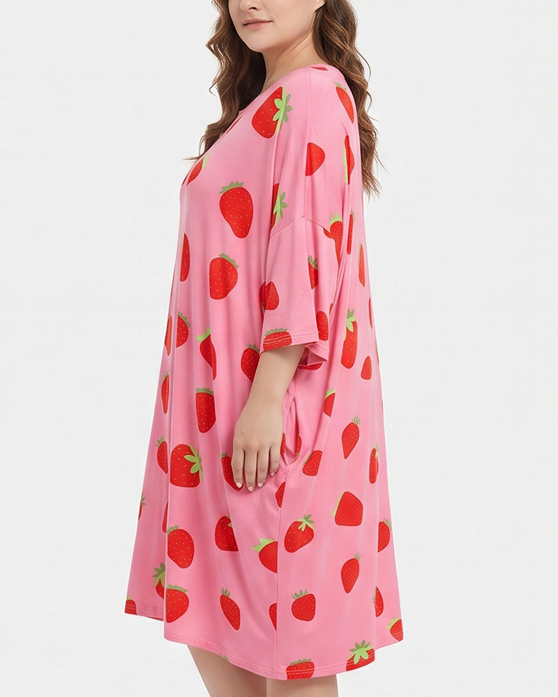 Willluxe® Cozy Graphic Oversized Sleep T-Shirt Dress with Pockets