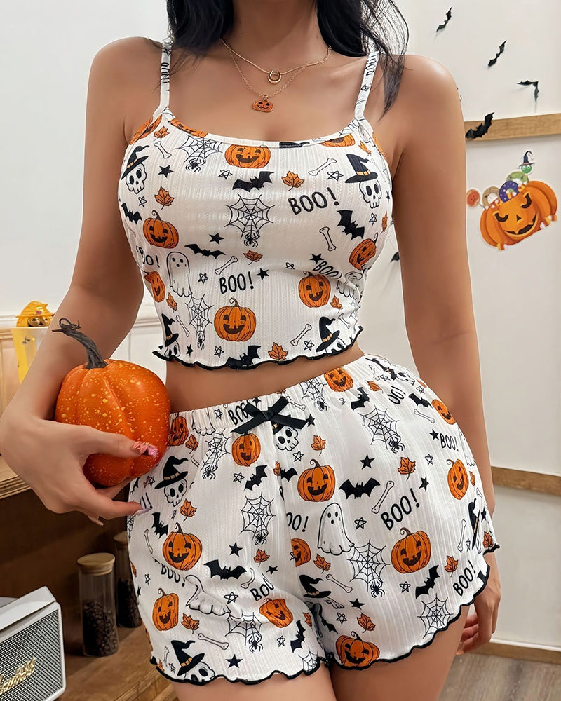 Willluxe® Halloween Spooky Pumpkin Cami & Shorts Pajama Set