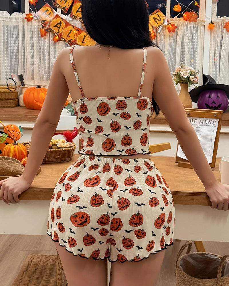 Willluxe® Halloween Spooky Pumpkin Cami & Shorts Pajama Set