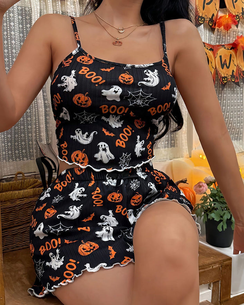Willluxe® Halloween Spooky Pumpkin Cami & Shorts Pajama Set