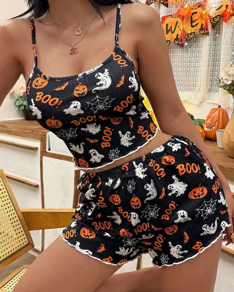 Willluxe® Halloween Spooky Pumpkin Cami & Shorts Pajama Set