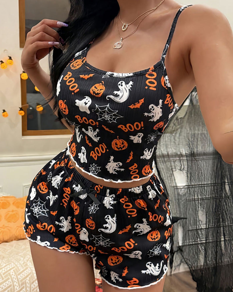 Willluxe® Halloween Spooky Pumpkin Cami & Shorts Pajama Set