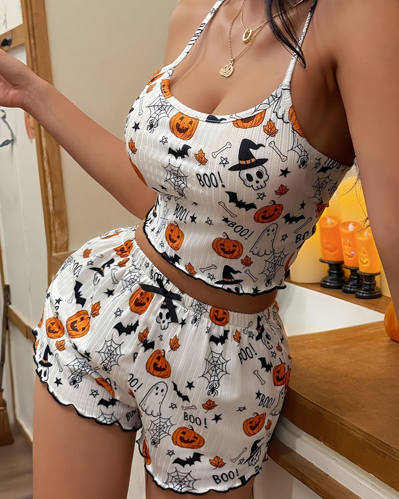 Willluxe® Halloween Spooky Pumpkin Cami & Shorts Pajama Set