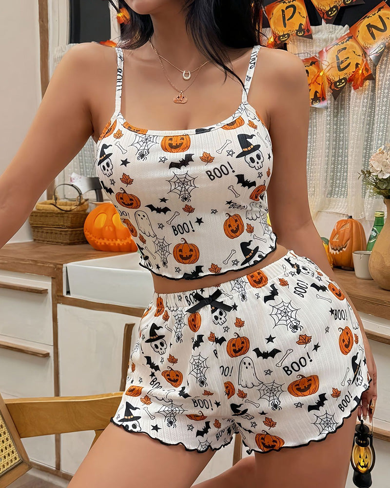 Willluxe® Halloween Spooky Pumpkin Cami & Shorts Pajama Set