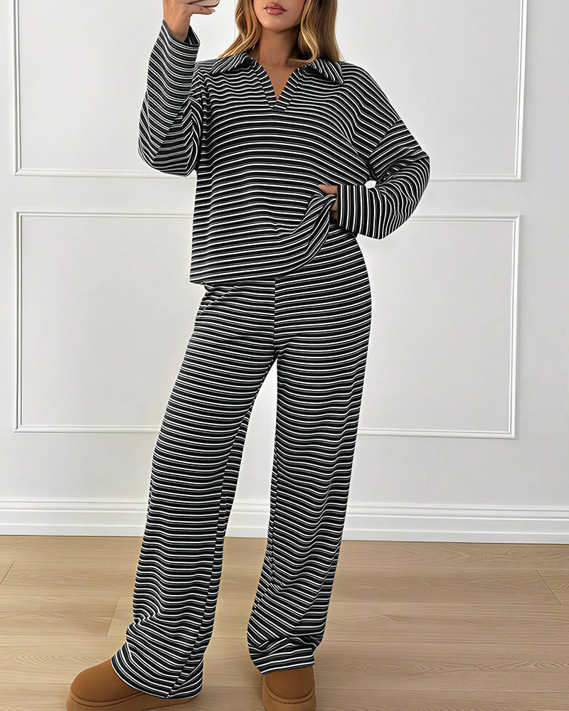 Willluxe® Striped Polo Loungewear Set