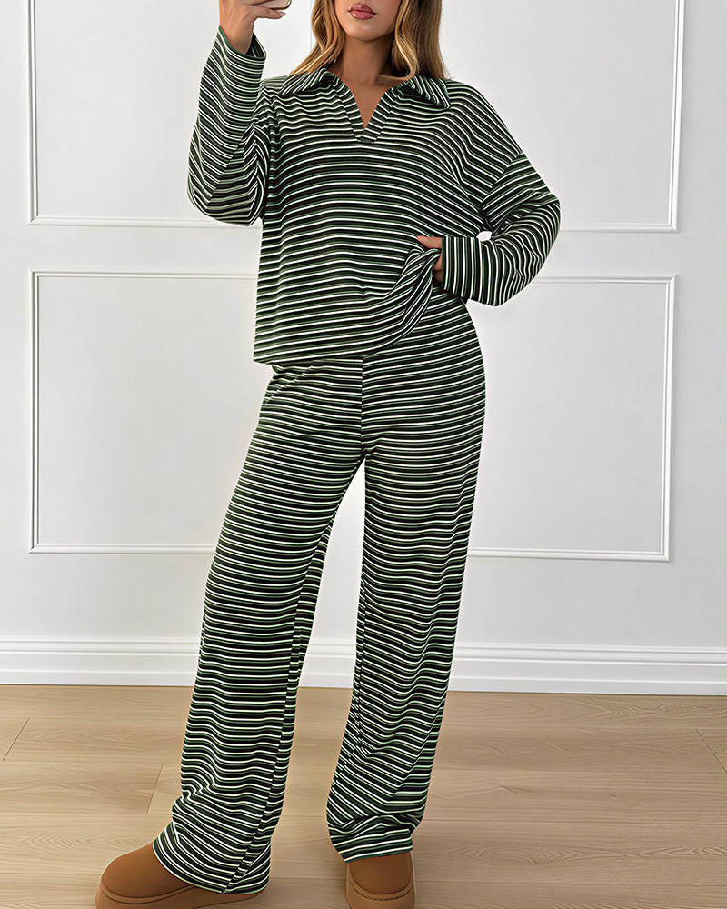 Willluxe® Striped Polo Loungewear Set