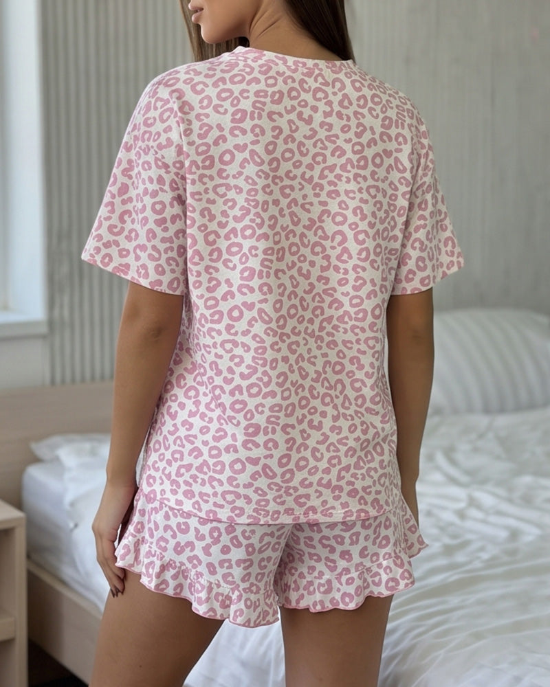 Willluxe® Comfort Leopard Print Ruffle Pajama Set