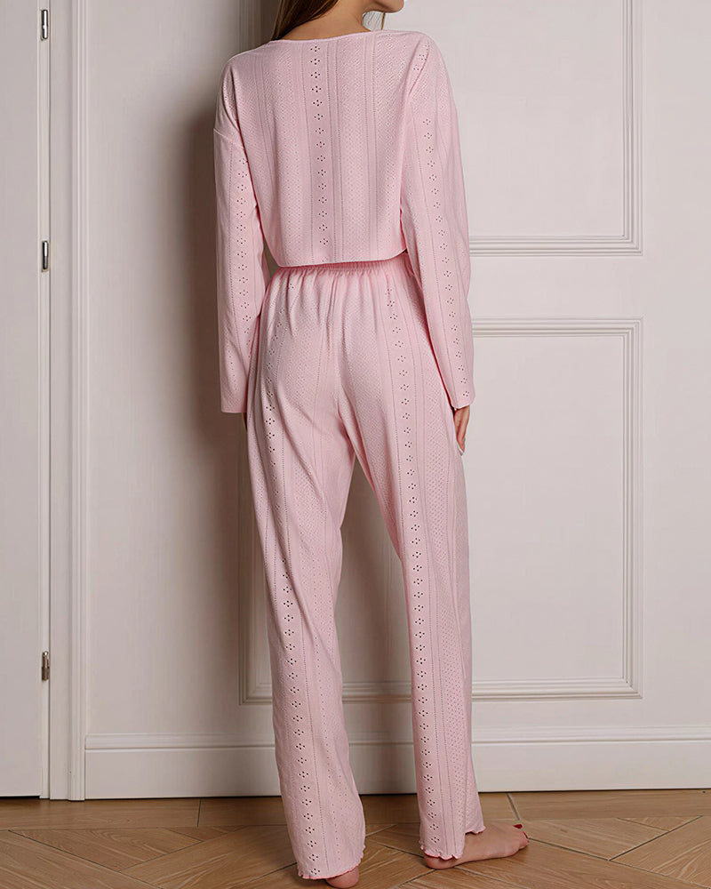 Willluxe® Crop Top & Relaxed Pants Pointelle 2-Piece Lounge Set
