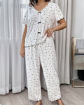 Willluxe® Plus Size Heart Print V-Neck Short Sleeve Pajama Set