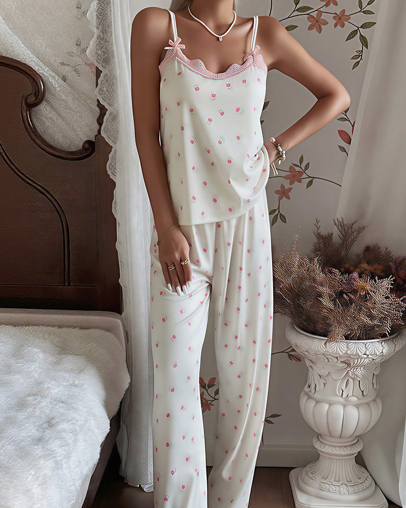 Willluxe® Floral Lace Trim Cami & Pants Lounge Set