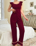 Willluxe® Floral Embroidered Flutter Sleeve Lounge Set