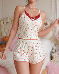 Willluxe® Print Lace Trim Cami and Shorts Pajama Set