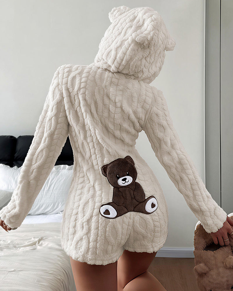 Willluxe® Cozy Bear Ear Plush Hooded Romper Onesie