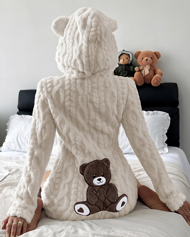 Willluxe® Cozy Bear Ear Plush Hooded Romper Onesie