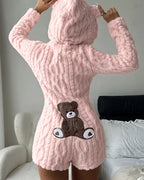 Willluxe® Cozy Bear Ear Plush Hooded Romper Onesie