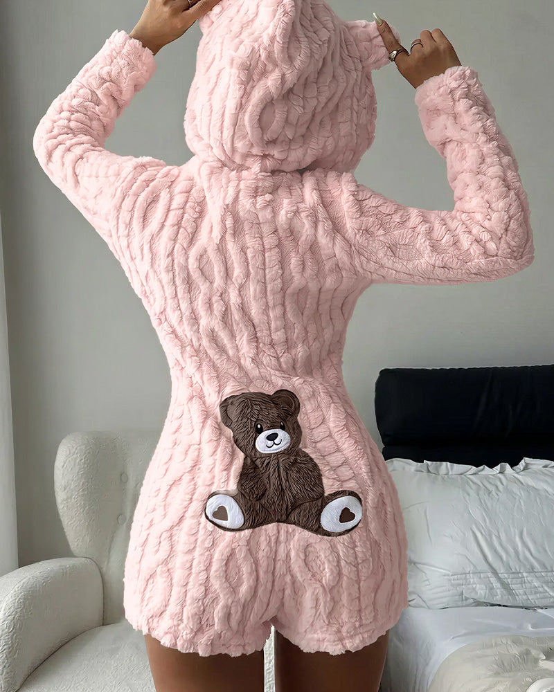 Willluxe® Cozy Bear Ear Plush Hooded Romper Onesie