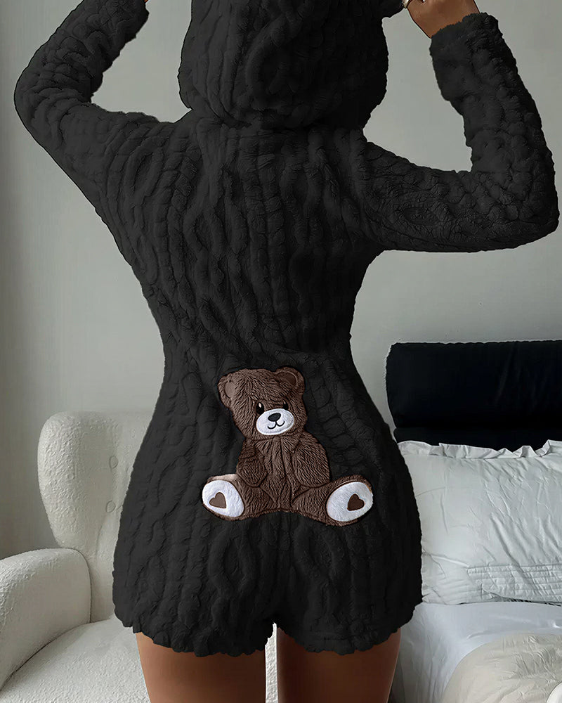 Willluxe® Cozy Bear Ear Plush Hooded Romper Onesie