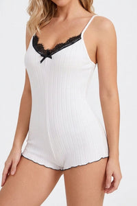Willluxe® Butterfly Lace Open Back Ribbed Sleep Romper