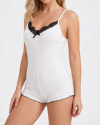 Willluxe® Butterfly Lace Open Back Ribbed Sleep Romper