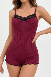 Willluxe® Butterfly Lace Open Back Ribbed Sleep Romper