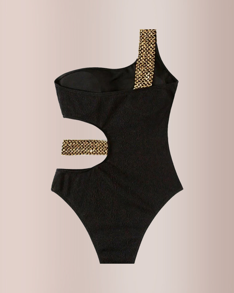 Willluxe® Luxury Rhinestone Strap High-Waist Bikini Swimwear