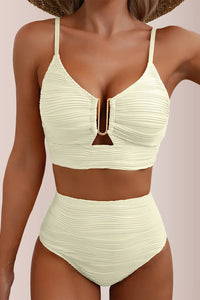 Willluxe® U-Shaped Cutout High-Waisted Textured Swimsuit Set