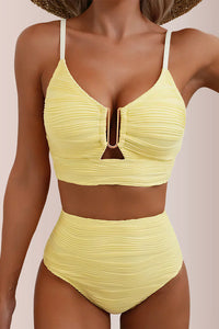 Willluxe® U-Shaped Cutout High-Waisted Textured Swimsuit Set