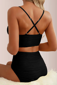 Willluxe® U-Shaped Cutout High-Waisted Textured Swimsuit Set