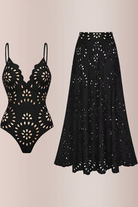 Willluxe® Laser Cut One-Piece Swimwear & Cover Skirt Set