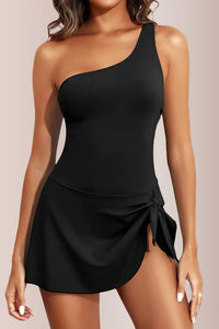Willluxe® One-shoulder ruffled tummy-control bikini swimsuit Swimwear