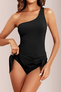 Willluxe® One-shoulder ruffled tummy-control bikini swimsuit Swimwear