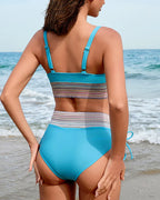 Willluxe® High Waisted Tummy Control Color Block Bikini Swimwear