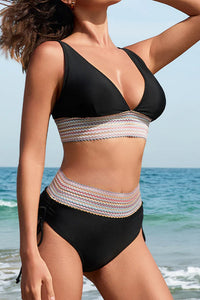 Willluxe® High Waisted Tummy Control Color Block Bikini Swimwear