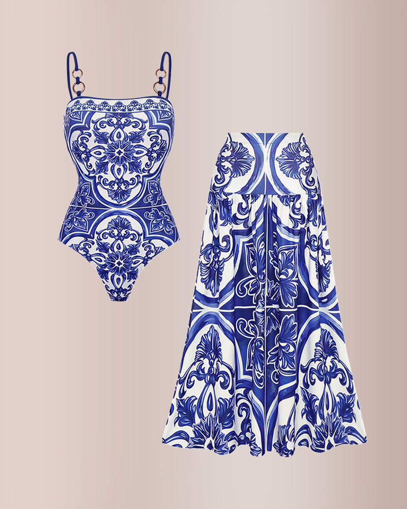 Willluxe® Majolica Print Sling One-Piece Swimwear